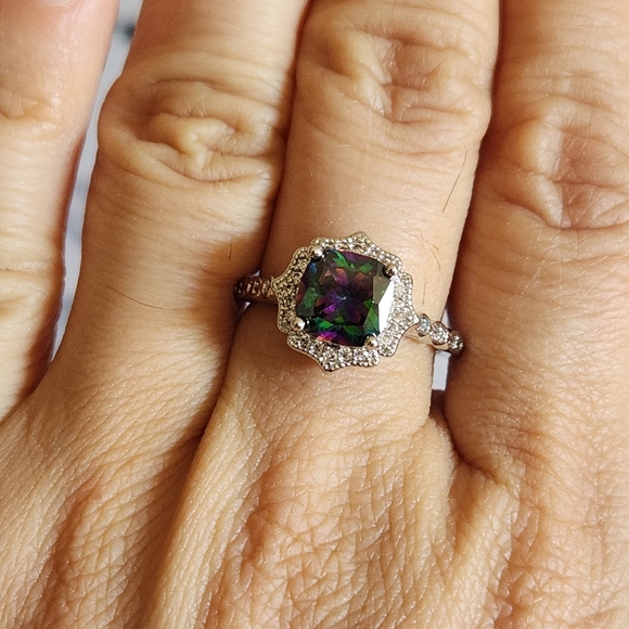 New 925 Silver Princess Cut Mystic Topaz Diamond Ring for Women - Picture 7 of 12